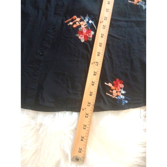 ASHA Women's Size M 100% Cotton Embroidered Floral Black Button-Down Tunic Dress - Picture 8 of 8